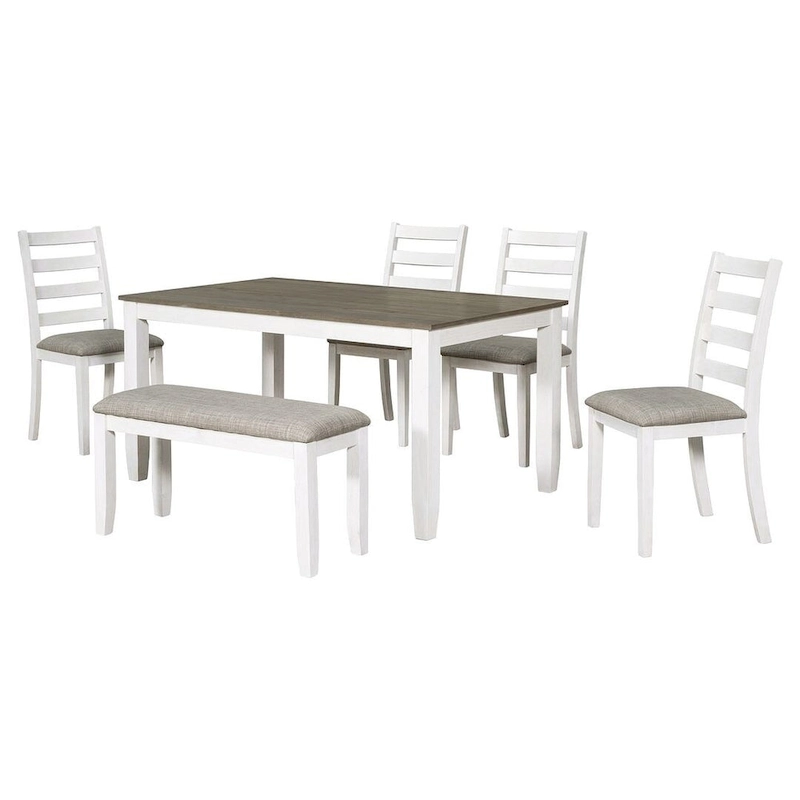 60 Farmhouse Rectangular Dining Table with 4 Upholstered Chairs and Bench
