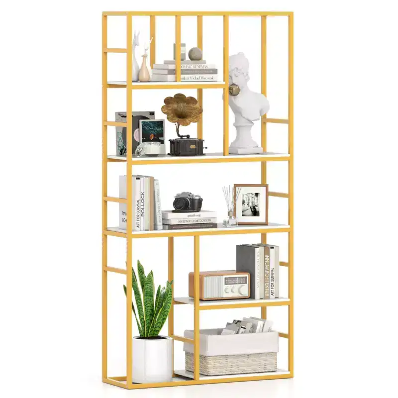 Costway 71'' 5 Tier Tall Bookshelf w/Open Storage Shelves Metal Frame for Bedroom Office