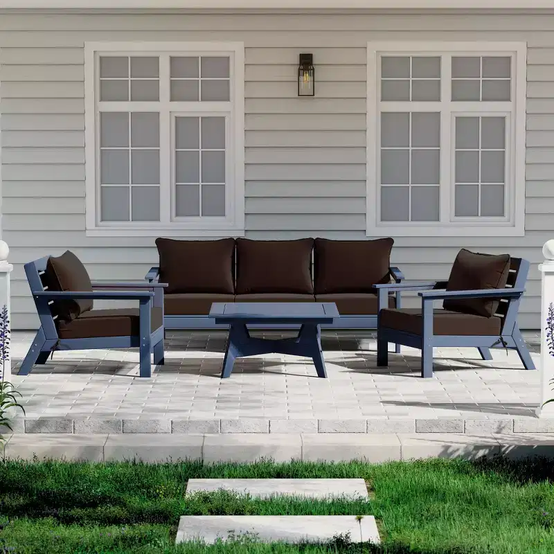 WestinTrends Avalon Outdoor 6-Piece Modular Sectional Patio Furniture Sofa Set, Navy Blue/Brown