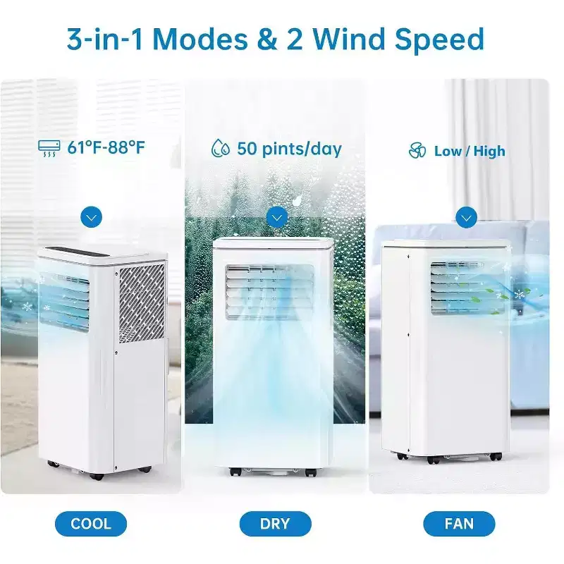 8,000 BTUs Portable Air Conditioner with Cooling, Dehumidifier, Fan 3-In-1, LED Display, 24-HTimer, DOE SACC 5000BTU High Efficiency Cooling