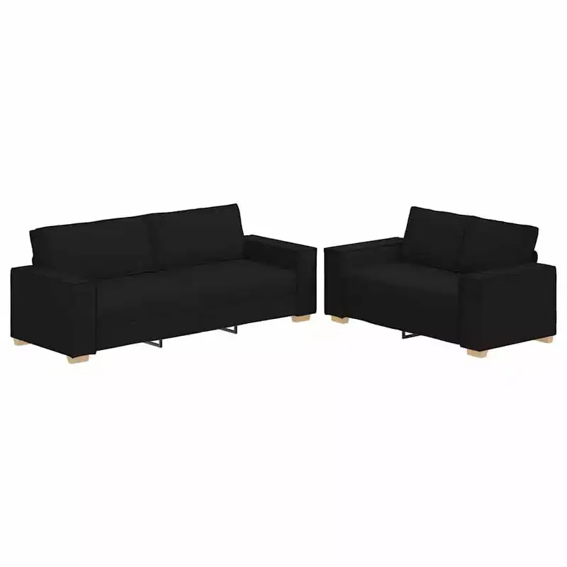 vidaXL 2 Piece Sofa Set with Cushions Black Fabric