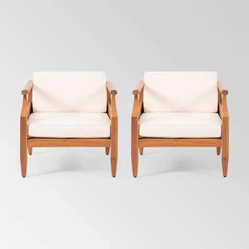 Aston 2pk Acacia Wood Mid-Century Modern Club Chairs: Weather-Resistant Patio Seating - Christopher Knight Home