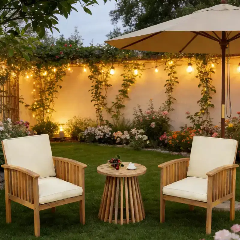 3-Piece Patio Conversation Set Acacia Wood Outdoor Furniture, 2 Club Chairs with Side Table for Garden/Patio/Deck - ModernLuxe