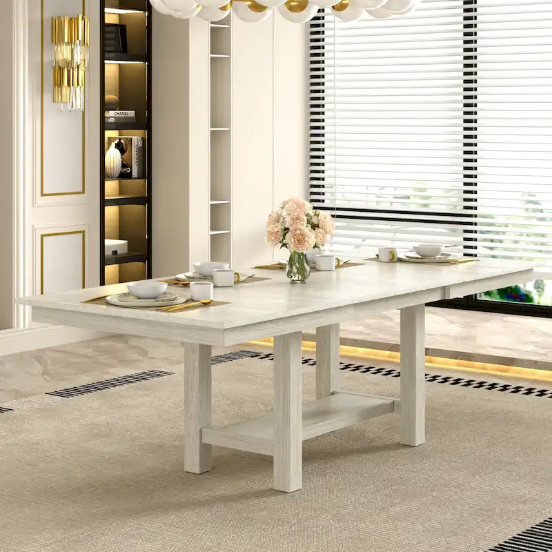 Solid Wood Extendable Dining Table, Seats 6-8, Farmhouse Style - 94W