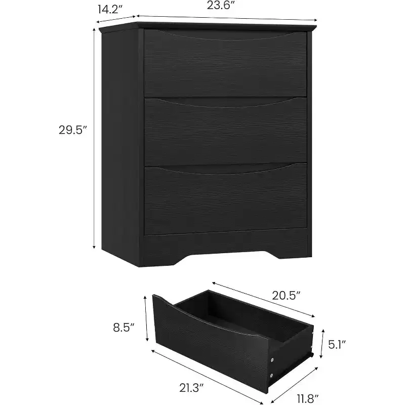 Tall Wooden Dresser with 3 Drawers, Modern Closet with Deep Storage, Spacious Chest of Drawers with Wide Top, Ideal for Bedroom or Living Room