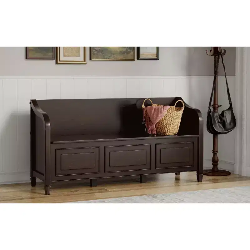 Hampshire SOLID WOOD 56 inch Wide Traditional Wide Entryway Storage Bench