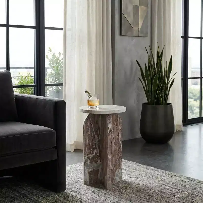 Home Decor End Table, Side Table, or Night Stand - Marble Bedside Table with Round Agate Top Ideal for Big or Small Spaces
