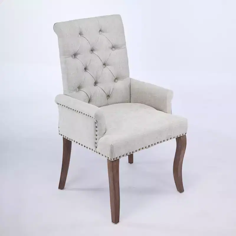 TUYOHW Chenille Dining Armchairs Set of 1 with Curved Solid Wood Legs,Button-tufted Kitchen & Dining Room Chairs with High Back for Living Room
