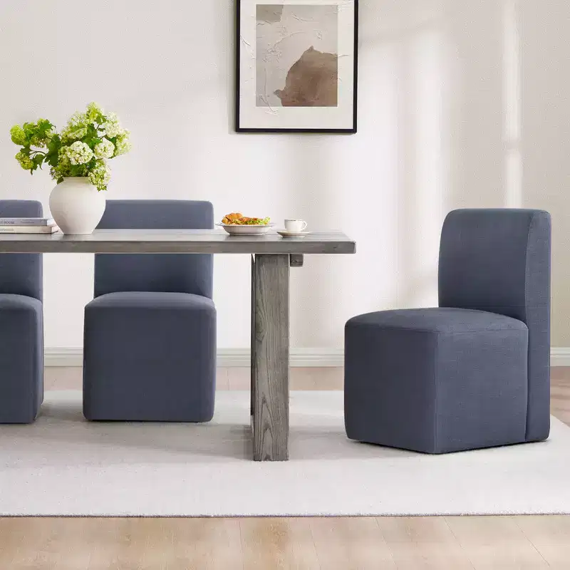 Spruce&Spring Upholstered Movable Rolling Dining Chairs with Casters Set of 2