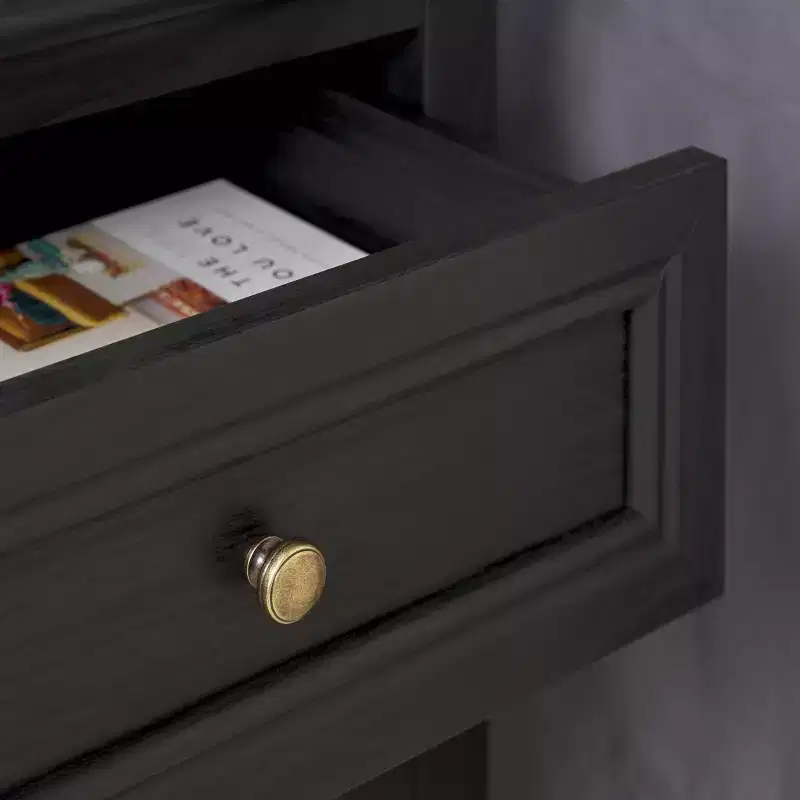 1-Drawer 1-Shelf Nightstand with Gold Pulls, Walnut Finish Bedside Table