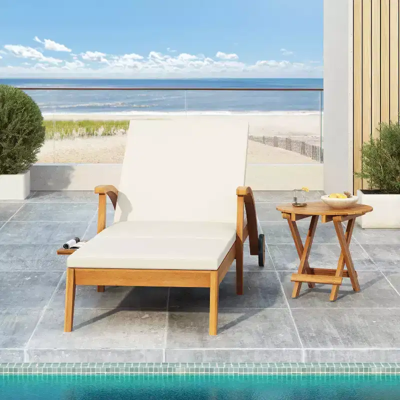 Christopher Knight Home Fred Outdoor Acacia Wood Adjustable Chaise Lounge and Accent Table