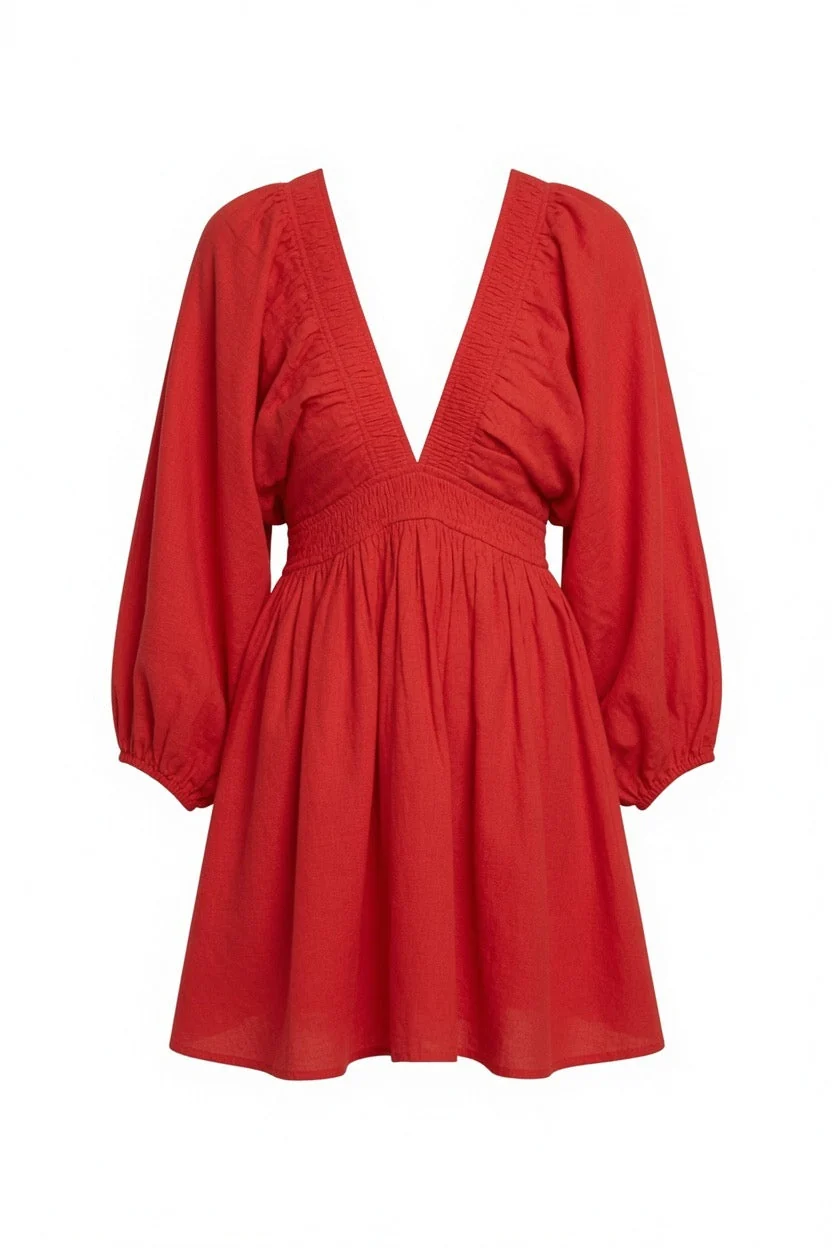 Smocked Waist Balloon Sleeve A-Line Mini Dress