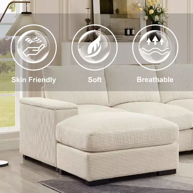 Sectional Sofa Deep Seat Green Couch with Ottomans for 4 Seat