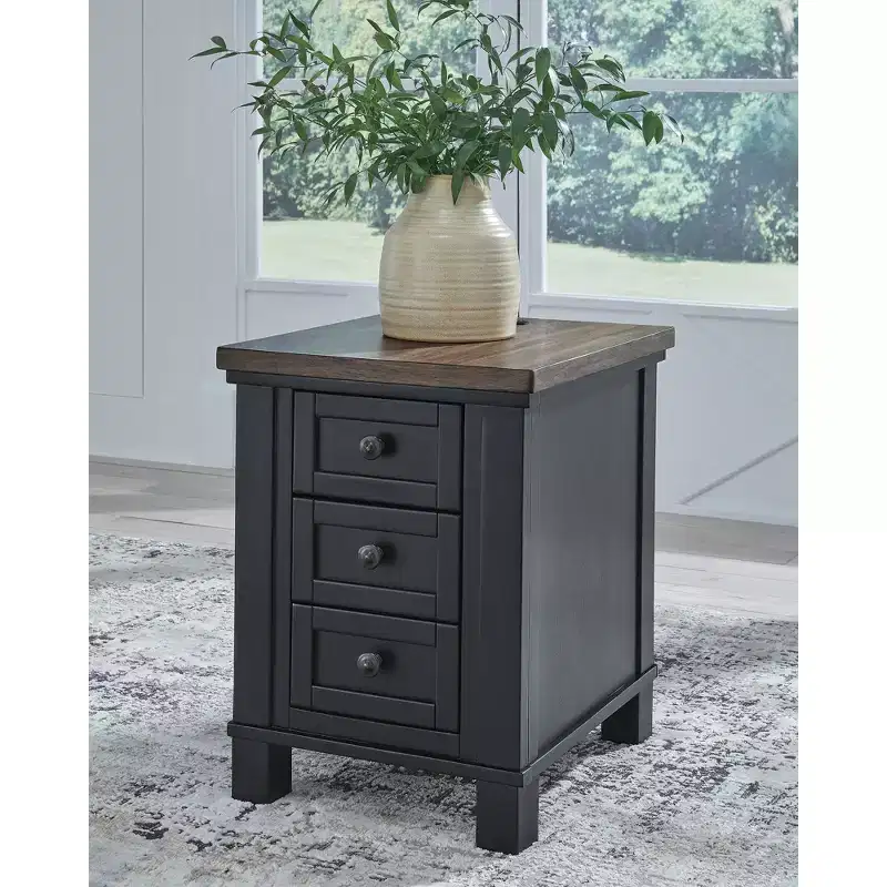 Signature Design by Ashley Wildenauer 3 Drawer Chair Side End Table with USB Charging, Black