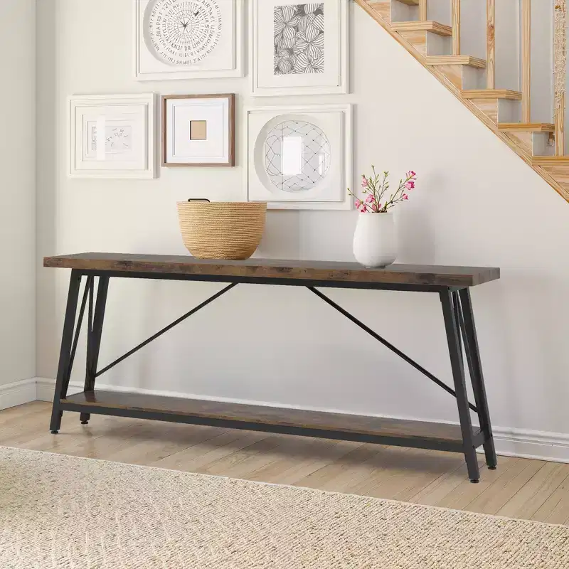 Industrial 2-Tier Sofa Table 1.57 MDF Triangular Structure Home Decor