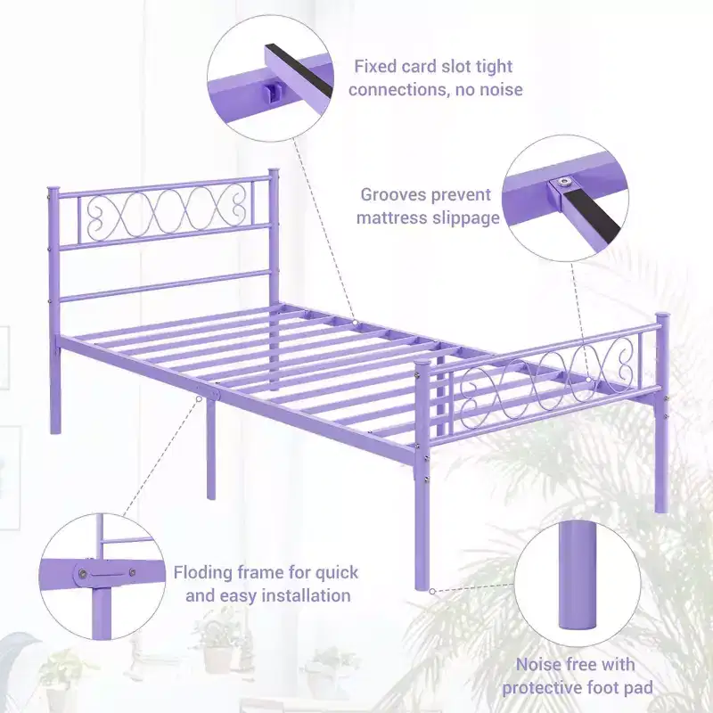 TROPOW Twin Size Metal Bed Frame with Headboard & Footboard  Sturdy 12.2 Platform for Kids/Teens, No Box Spring Needed (1-Pack