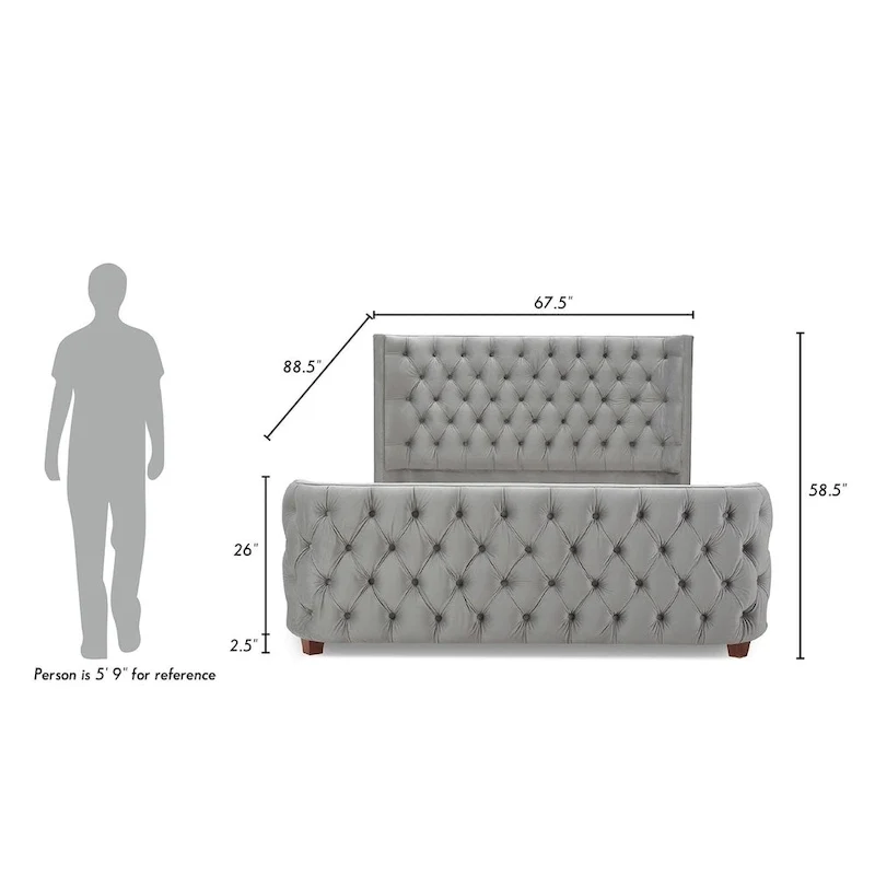 Velvet Upholstered Tufted Sheltered Panel Bed Set