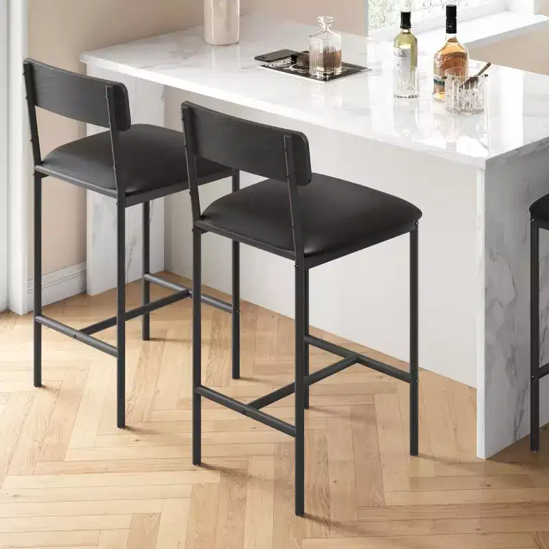 Bar Stools Set of 2/4, Kitchen Bar Stools with Footrest, PU Upholstered Counter Height Barstools, Bar Chairs with Back for Kitchen Island