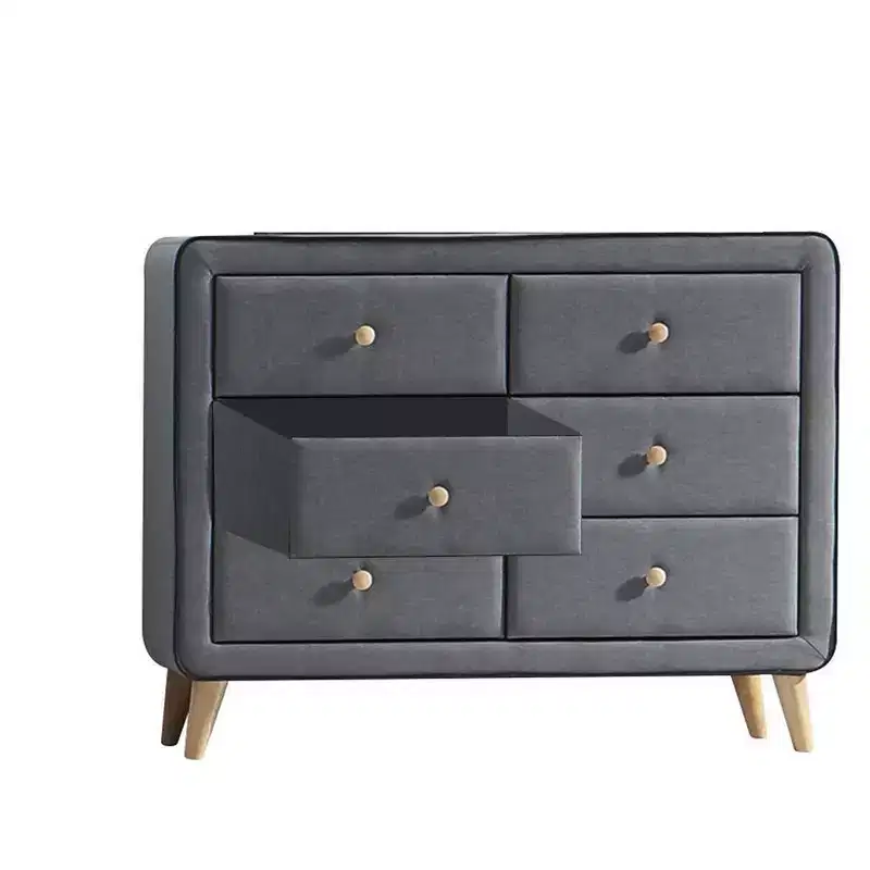 43" Valda Dresser Light Gray Fabric - Acme Furniture: Bedroom Storage with 6 Drawers, Metal Glides