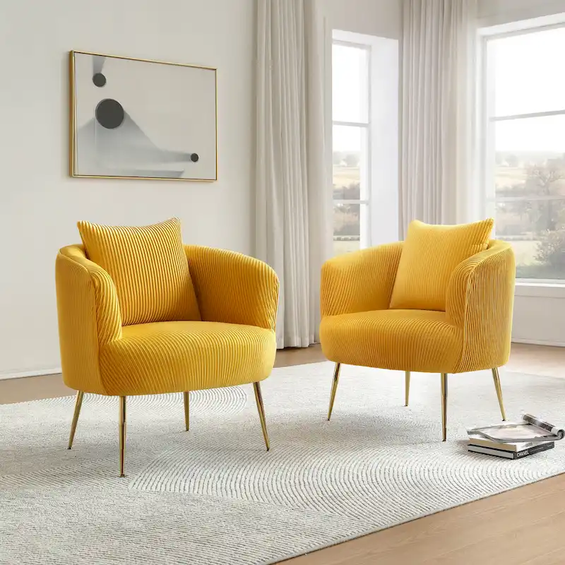 Art Leon Set of 2 Velvet Accent Side Chair with Back Cushion