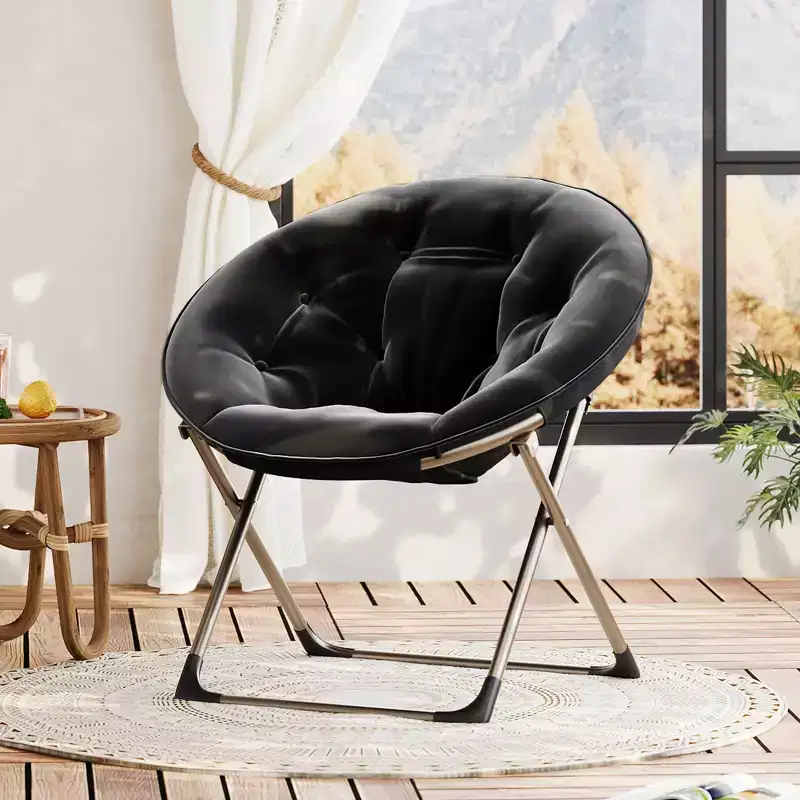 Folding Faux Fur Saucer Chair, Soft Thick Padded Seat, Metal Frame