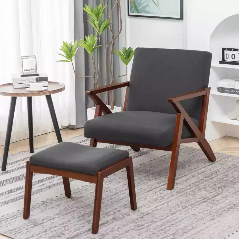 Mid-Century Modern Style Lounge Armchair (with Ottoman)