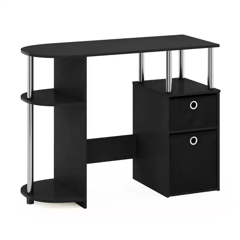 HOMLUX Simplistic Computer Desk Study Writing Workstation w/ Side Shelf & 2 Storage Bins