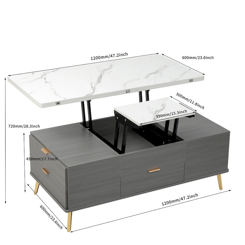 Modern Lift Top Coffee Table Multi Functional Table with Drawers