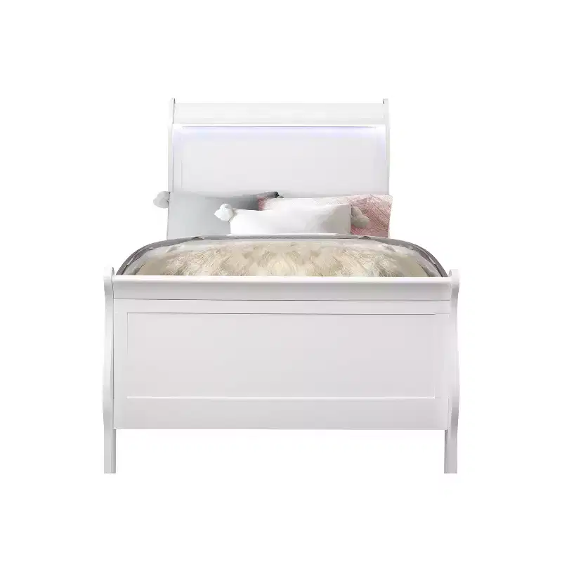 47 in. H Twin Size White Bed Frame with Headboard, LED Accent Lighting