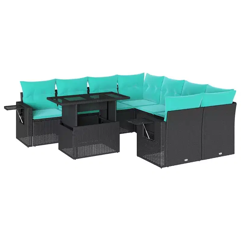 vidaXL Patio Sofa Set with Cushions Poly Rattan Acacia