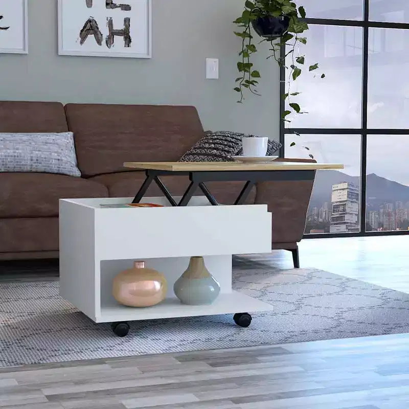 MAYEERTY Lift Top Coffee Table with Casters One Shelf Multicolor