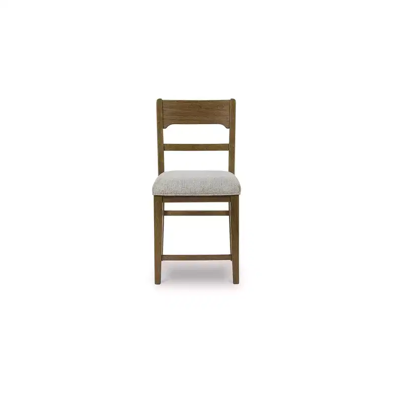 Signature Design by Ashley Cabalynn Counter Height Upholstered Barstools, Set of 2, Light Brown Frame with Cushioned Oatmeal Seat