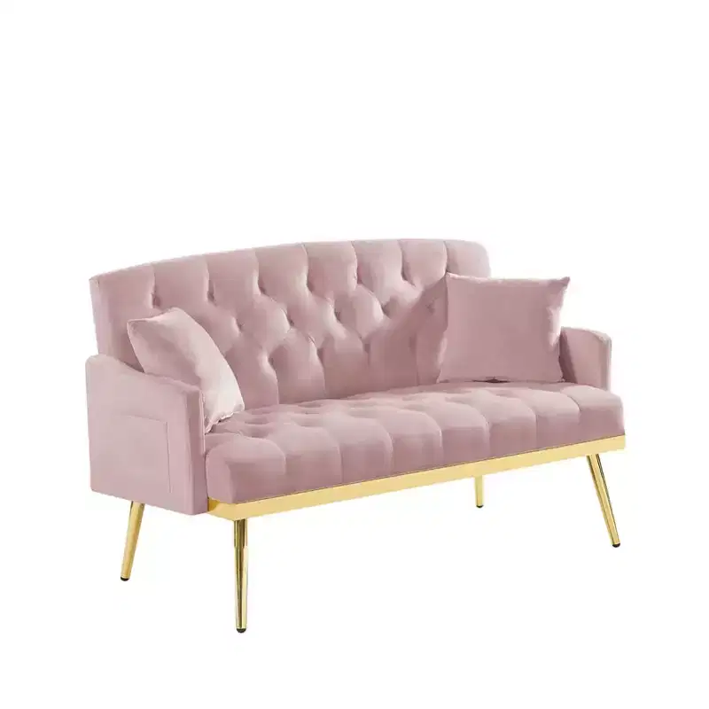 2-Seater Velvet Loveseat Sofa  Tufted Back, Metal Legs, with 2 Pillows, for Living Room, Bedroom or Office