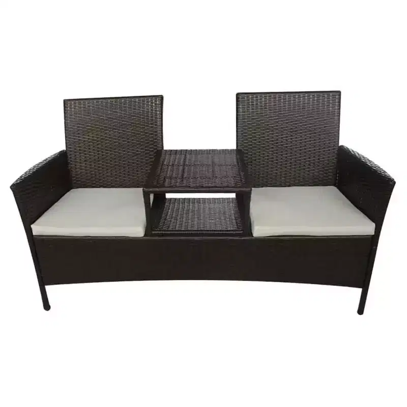 vidaXL 2-Seater Patio Sofa Outdoor Bistro Set with Tea Table Poly Rattan Brown