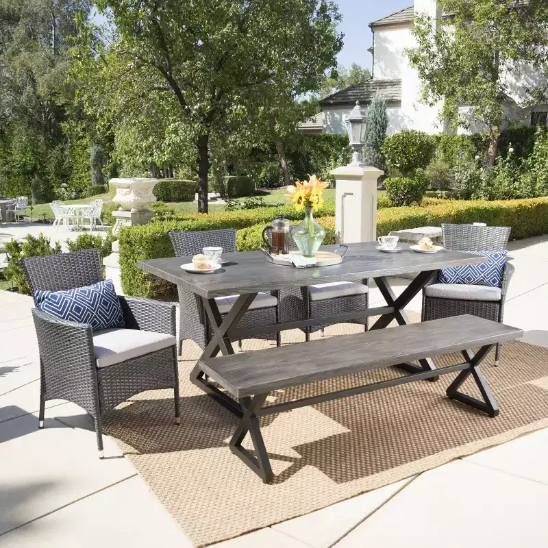 Christopher Knight Home Absher Outdoor Wicker and Aluminum 6 Piece Dining Set with Bench