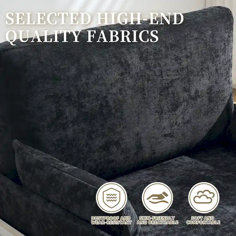 Chenille Upholstered Convertible Sleeper Recliner Foldable Chair Bed with 3 Pillows