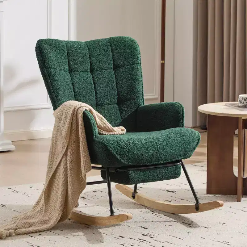 Upholstered Nursery Rocking Chair with Retractable Footrest