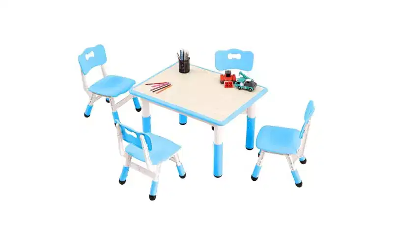 GustoWave Kids Table&Chairs Set (4-Piece) Height Adjustable - 32 Wipe-Clean Craft Table with Anti-Slip Legs & Organizer