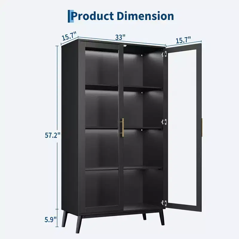 Glass Display Cabinet, 4-Tier Curio Cabinets, Display Case with Human Body Sensor, Corner Storage Cabinet for Collectibles/Toys/Books