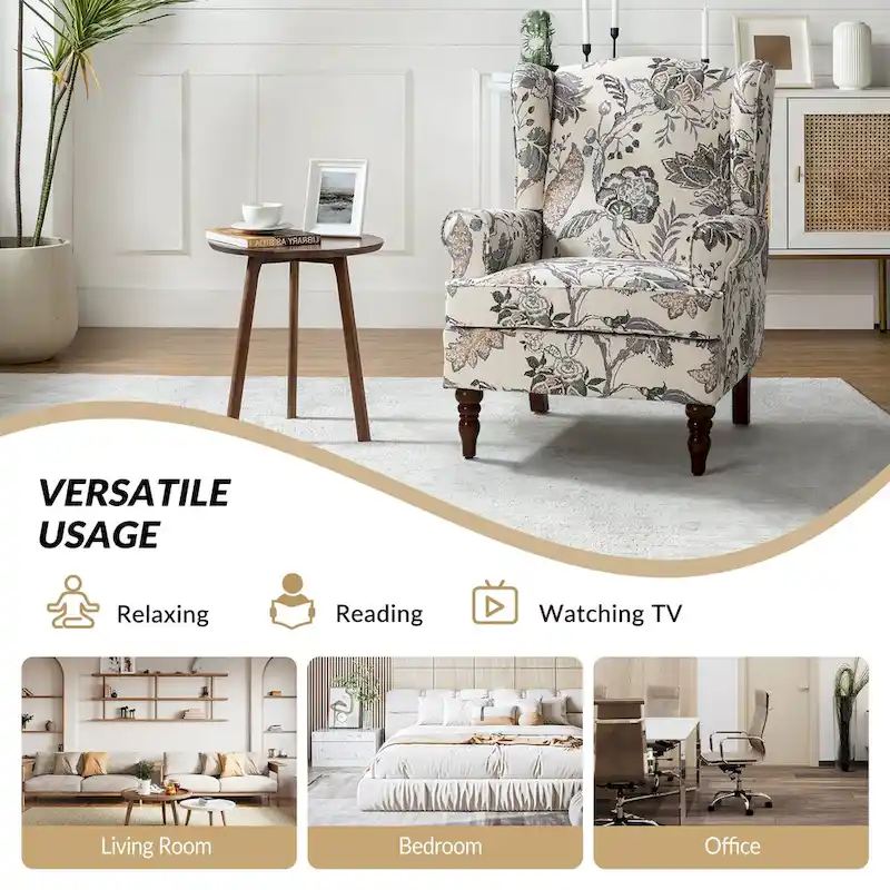 Epimethis Traditional Fabric Accent Wingback Armchair with Turned Legs by HULALA HOME