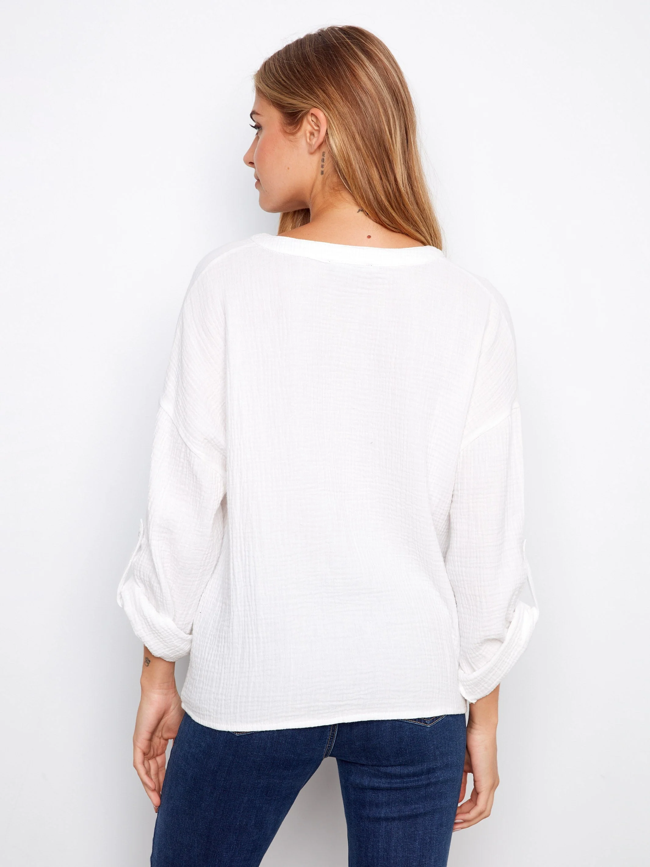 Bubble Cotton Blouse With Front Twist - White