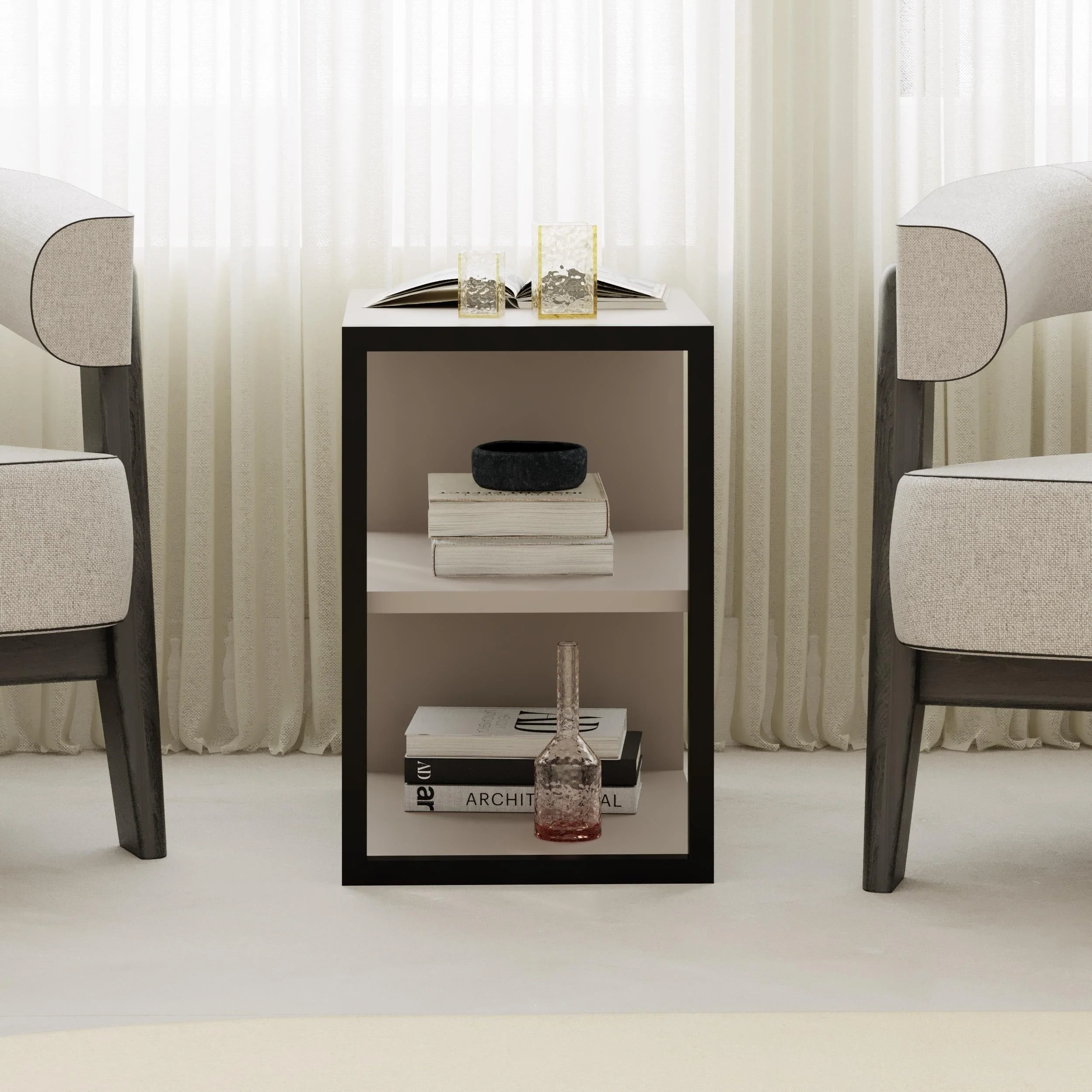 Side Table Single – Modern Sofa Side Table with Shelves