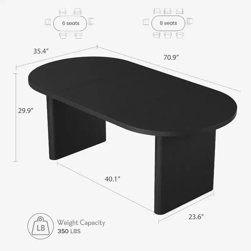 Coolmee 70.8 Oval Farmhouse Dining Table for 6-8 People, Kitchen Table with Thick Wooden Base for Apartments & Family Meals