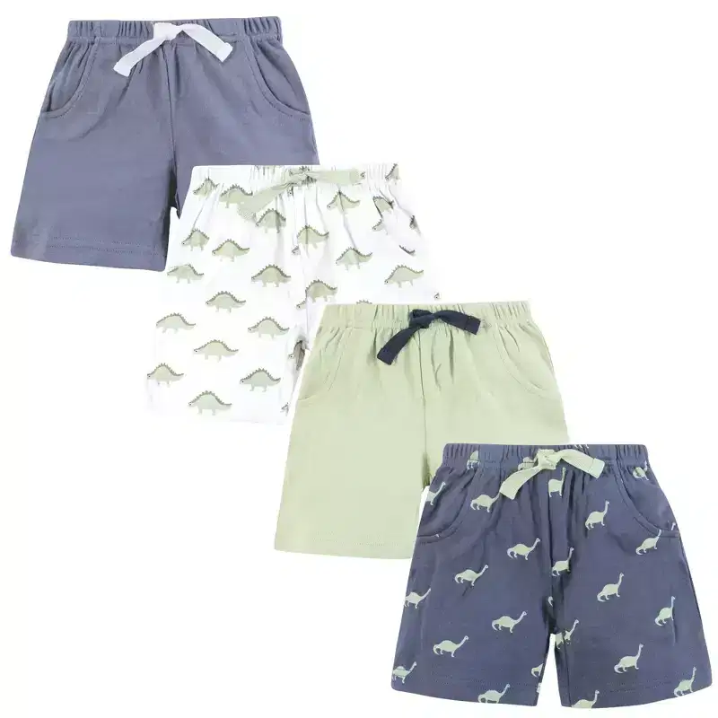 Hudson Baby Infant Boys Shorts Bottoms 4-Pack, Mighty Cute Dino
