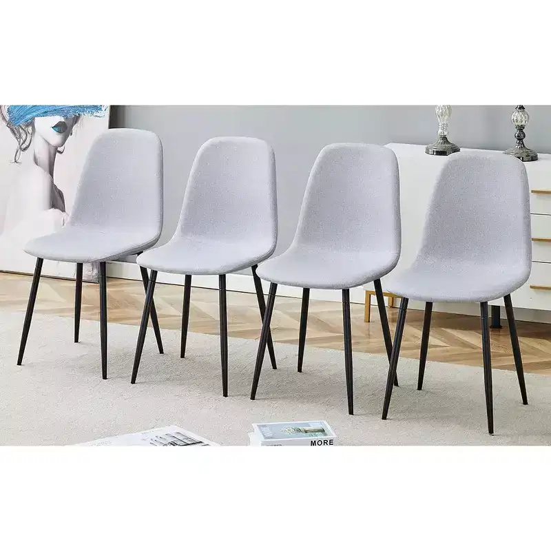 MAYEERTY Set of 6 Comfortable Linen Cotton Dining Chairs Light Gray Integrated Seat Backrest Modern Style