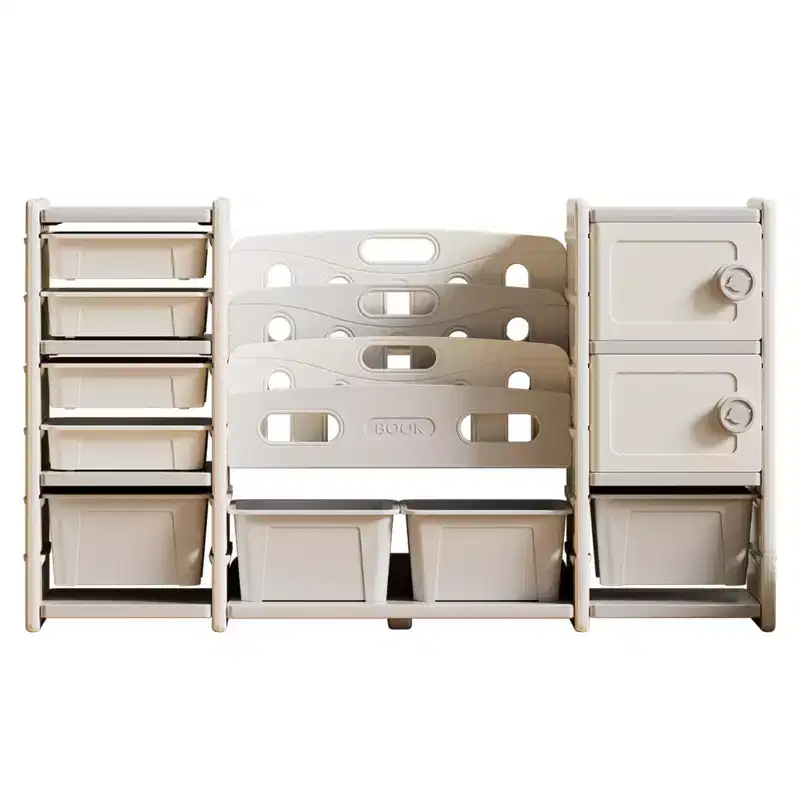 Toy Storage Organizer for Kids, 8 Removable Bins, 4-Tier Bookshelf, 2 Cabinets, Multi-Purpose Children's Shelf for Playroom