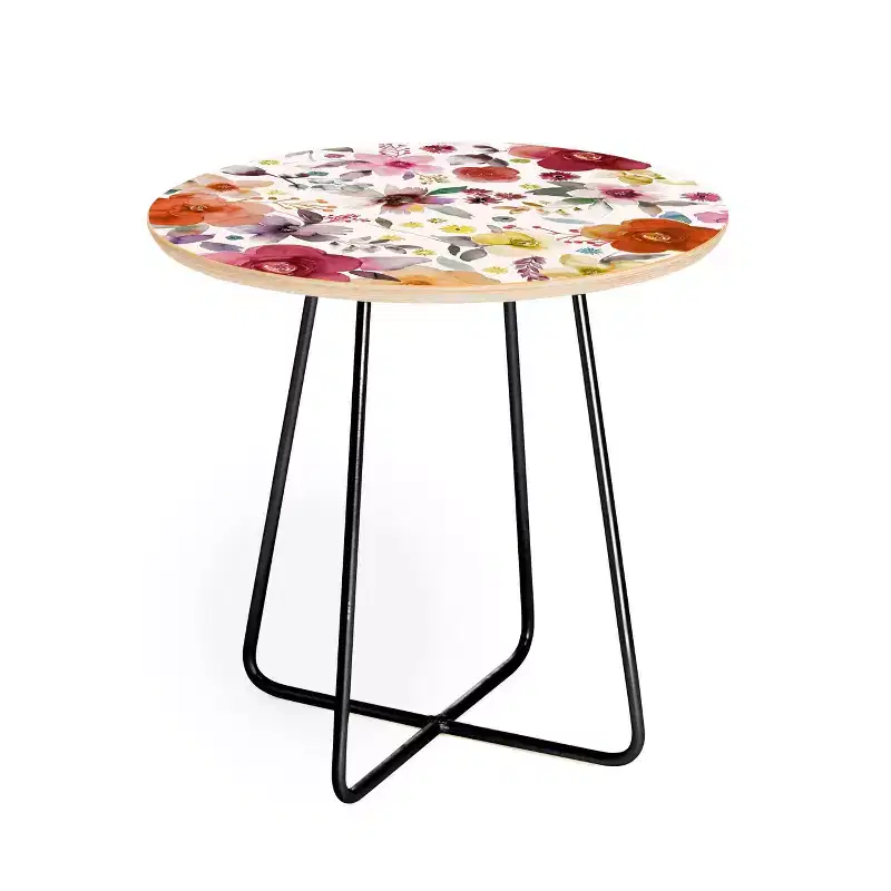 Round Countryside Red Side Table Red/Black - : Small Bedroom Accent Table, Stain-Resistant