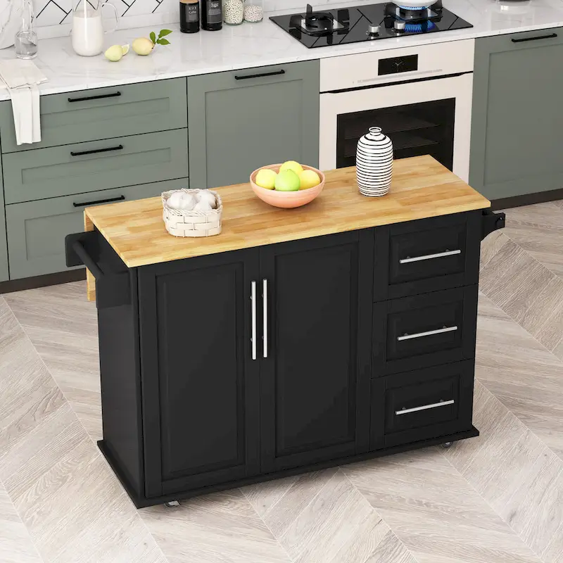 Kitchen Island Cart with Two Door Cabinet and Three Drawers