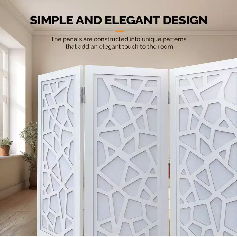 6 Panel Room Divider, Non-Woven Fabric Privacy Screen - White