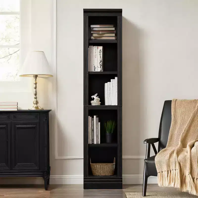 VAUXHILL & CO. Halston Narrow Bookcase, Adjustable Storage Shelving Unit, Black